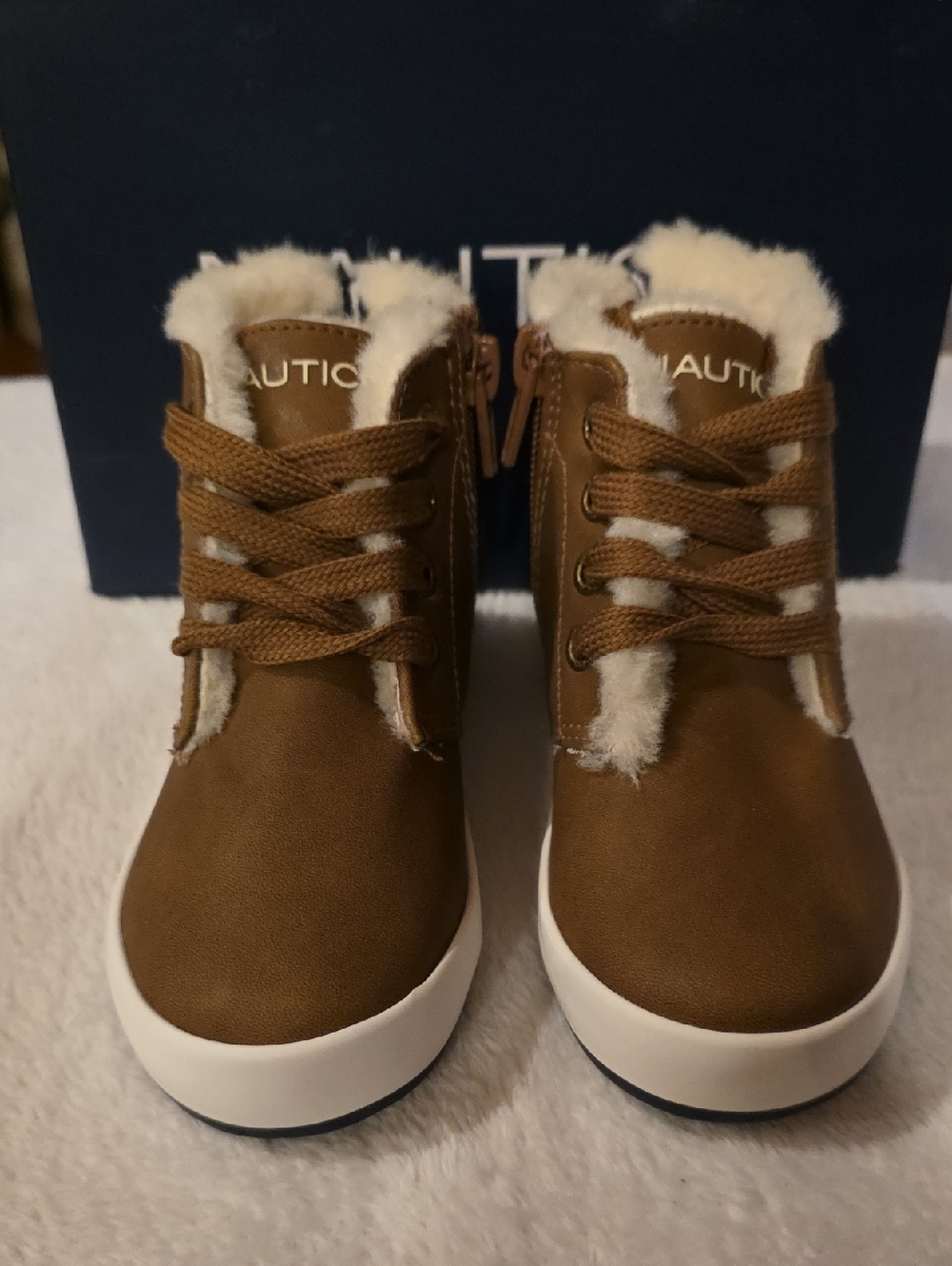 NAUTICA Kids' Brown Faux-Suede Faux-Fur Lined Boots